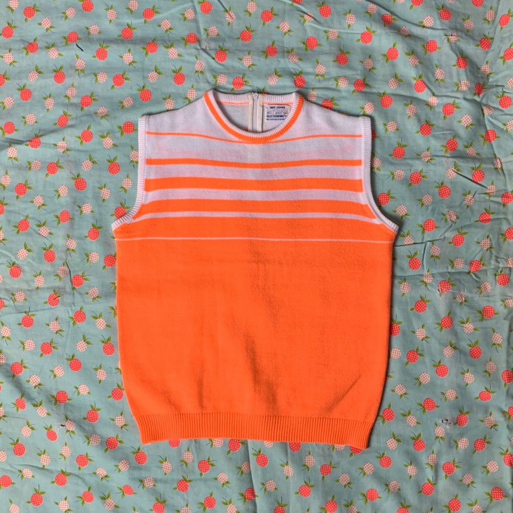 Vintage 60s Florescent Orange Knit Sleeveless Sweater